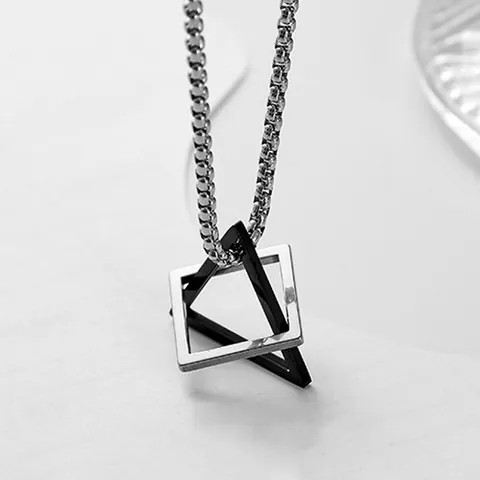 Minimalistische Titanstahl Geometrische Anhänger Halskette Für Herren Damen Hip Hop Street Style Ineinandergreifende Dreieck Quadrat Schmuck Geschenk