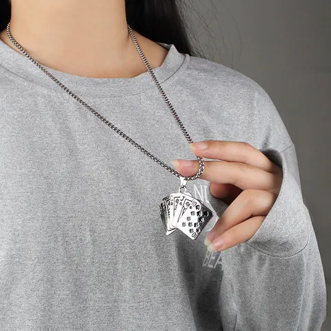 Hip Hop Titanium Steel Poker Card Royal Flush Pendant Necklace For Men Women Unisex Punk Streetwear Alloy Jewelry Gift