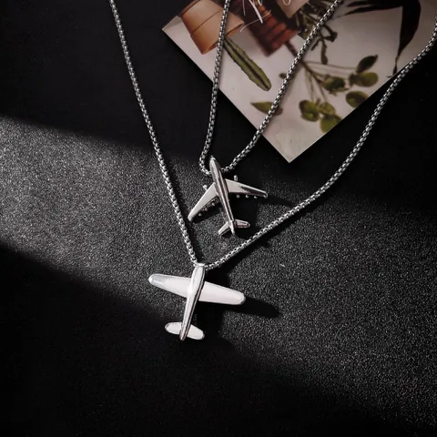 Collar con Colgante de Avión de Acero de Titanio Hip Hop para Hombres Mujeres Joyería de Avión de Aleación Galvanizada Plata Minimalista Cadena