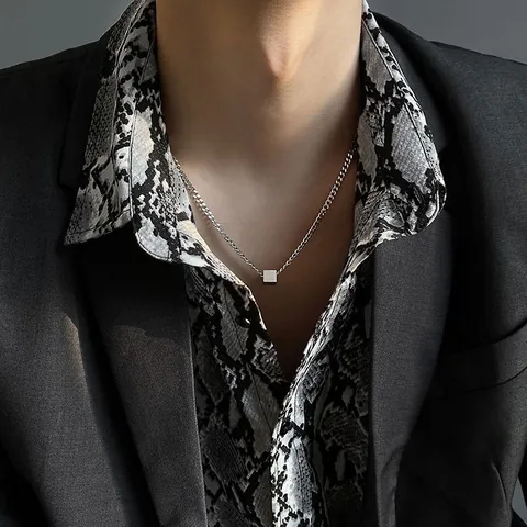 Titanium Steel Geometric Cube Pendant Necklace For Men Women Hip Hop Silver Polished Curb Chain Necklace Minimalist Jewelry