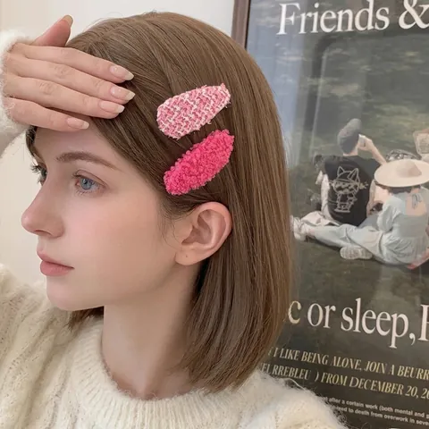 Rosa Tweed Stoff Haarspangen Kombination Süß Mädchenhaft Kariert BB Clips Für Mädchen Frauen Strass Geometrische Haarschmuck Seitenclips