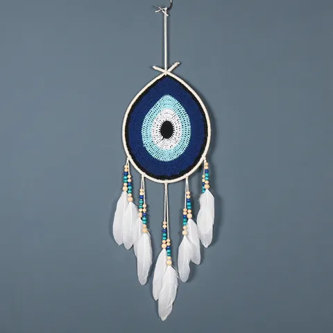 Handmade Bohemian Evil Eye Dreamcatcher Wall Hanging Decoration Feather Tassel Charm For Home Bedroom Living Room Wall Decor