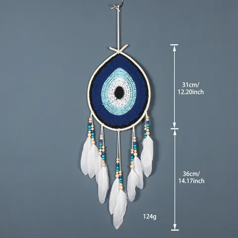 Handmade Bohemian Evil Eye Dreamcatcher Wall Hanging Decoration Feather Tassel Charm For Home Bedroom Living Room Wall Decor