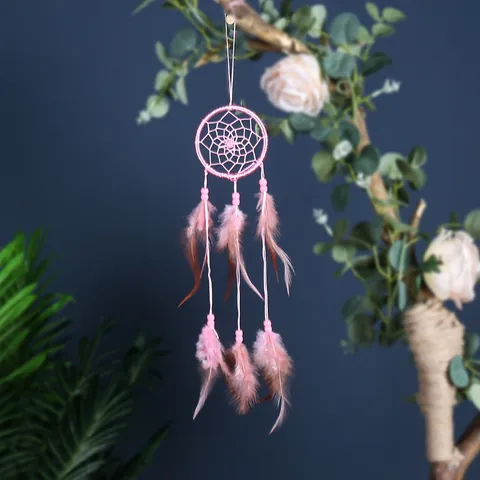Acchiappasogni Tessuto a Mano Decorazione da Appendere Con Piume E Perline Stile Retrò Minimalista Piccolo Ornamento