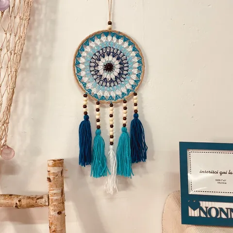 Bohemian Evil Eye Dreamcatcher Hand Woven Cotton Rope Wall Hanging Decor With Tassels Wood Beads For Home Living Room Bedroom Decoration
