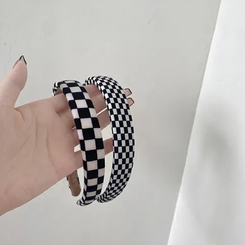Koreaanse Stijl Geblokt Stof Haarband Zwart en Wit Plaid Brede Rand Haarband Mode Accessoires Voor Vrouwen Meisjes