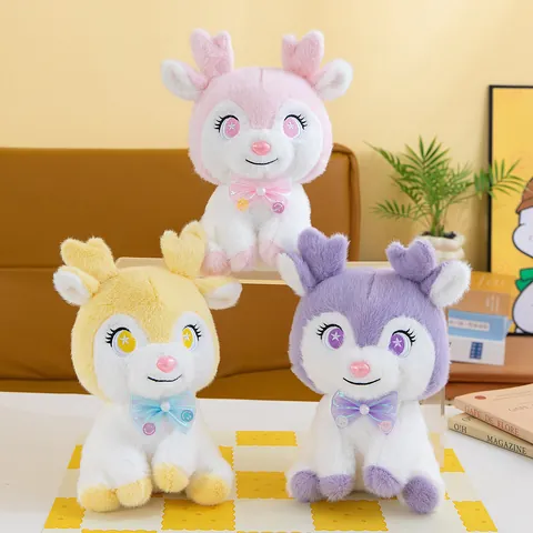 Peluche Renne Style Forêt Poupée Animale Élan Rembourrée Avec Nœud Papillon Cadeau de Noël Décoration de Chambre d'Enfant