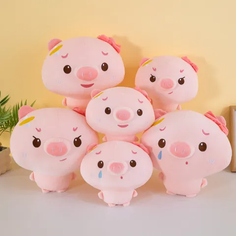 Soft Pink Pig Plush Toy Cute Cartoon Stuffed Animal With Adorable Expression And Bowknot Decor For Kids Girls Room Gift