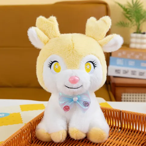 Peluche Renne Style Forêt Poupée Animale Élan Rembourrée Avec Nœud Papillon Cadeau de Noël Décoration de Chambre d'Enfant