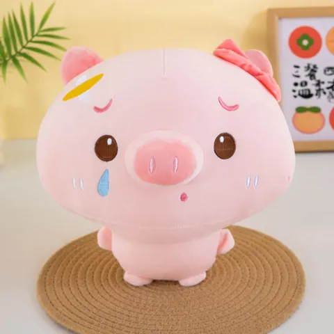 Soft Pink Pig Plush Toy Cute Cartoon Stuffed Animal With Adorable Expression And Bowknot Decor For Kids Girls Room Gift