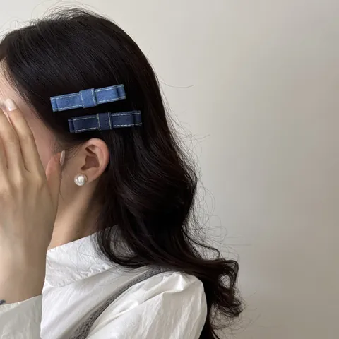 Blue Denim Bowknot Hair Clip Sweet Girl Side Fringe Clip Double Layer Butterfly Bow Hair Comb For Women Hair Accessories