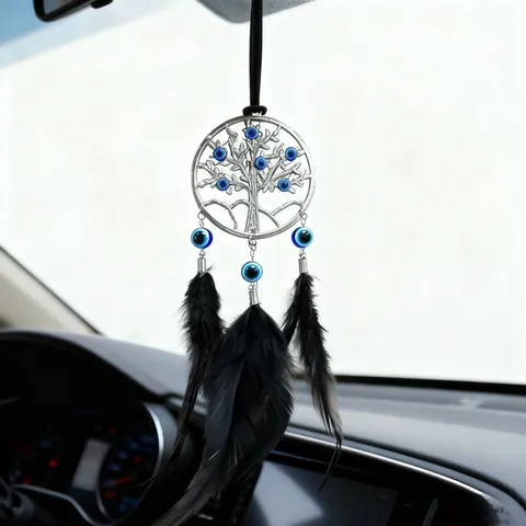 Handgefertigter Böser Blick Traumfänger Lebensbaum Wandbehang Mit Federn Mystisches Home Decor Ornament Für Schlafzimmer Wohnzimmer Auto Aufhängen