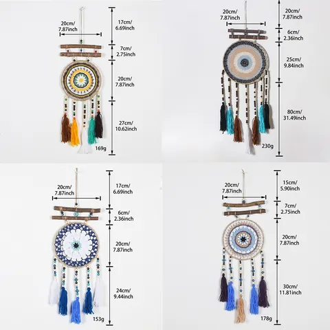 Atrapasueños Mal de Ojo Bohemio Tejido a Mano Colgante de Pared Borla de Algodón Cuenta de Madera Decoración de Hogar Estética