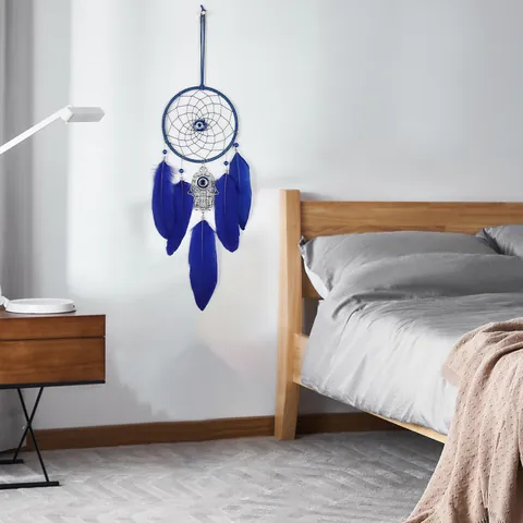 Handgefertigter Böser Blick Hand der Fatima Traumfänger Wandbehang Deko Gewebtes Feder Ornament Für Schlafzimmer Wohnzimmer Geschenk