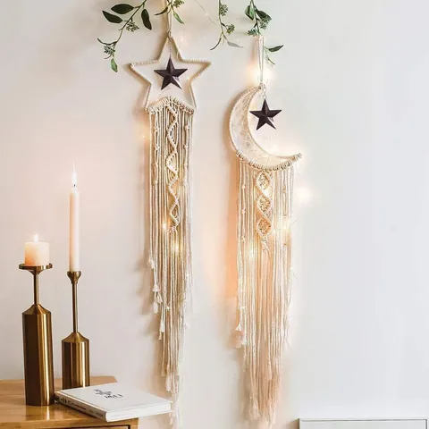 Atrapasueños de Macramé Hecho a Mano Bohemio Luna Estrella Decoración de Pared con Borla Para Dormitorio Sala de Estar Decoración Hogar Boho