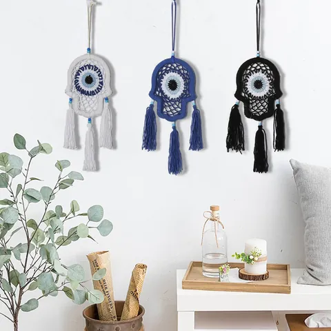 Hamsa Hand Evil Eye Macrame Wall Hanging Handmade Bohemian Cotton Tassel Decor For Living Room Bedroom Home Wall Art