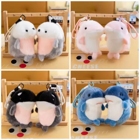Cute Ocean Series Plush Pendant Shark Seal Orca Dolphin Stuffed Animal Keychain Soft Hanging Toy Decoration Bag Decor Gift