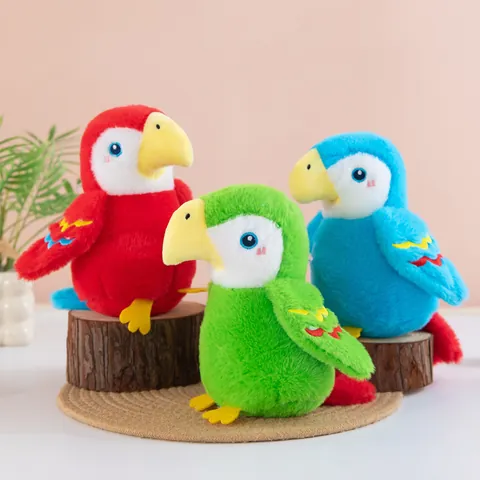 Ciondolo Giocattolo di Peluche a Forma di Pappagallo Animato in Morbido Poliestere Portachiavi Uccello Imbottito per Regalo