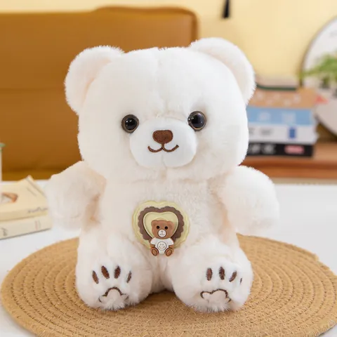 Cute Teddy Bear Plush Toy With Spinning Heart Badge Soft Polyester Stuffed Animal For Kids Children Birthday Gift Home Decor