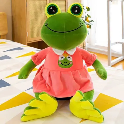 Cute Smiling Frog Plush Toy Stuffed Animal Soft Frog Doll Couple Overall Dress Frog Pillow Birthday Gift For Kids