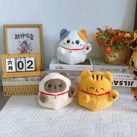 Cute Lucky Cat Plush Doll Cartoon Animal Stuffed Toy Soft Office Desktop Ornament Lucky Charm Gift For Kids Friends