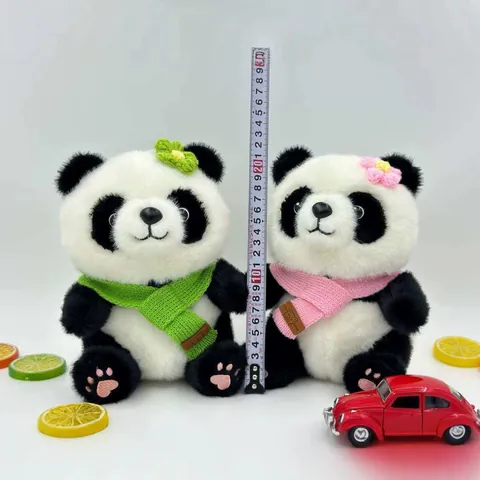 Cute Panda Plush Toy Soft Stuffed Animal With Knitted Scarf And Flower Decoration Kawaii Panda Doll For Kids Birthday Gift