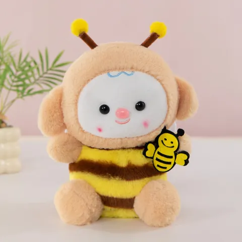 Cute Cartoon Animal Bee Plush Toy Soft Short Plush Stuffed Rabbit Dog Monkey Honey Bee Stripe Doll Birthday Gift For Kids Boys Girls