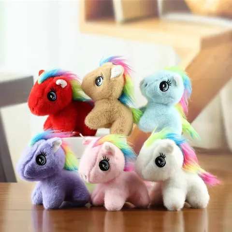Cute Cartoon Pony Plush Keychain Rainbow Mane Horse Stuffed Animal Bag Charm Soft Long Plush Toy For Kids Gift