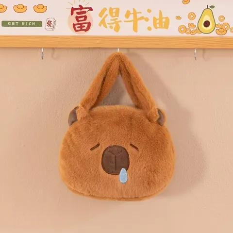 Cute Capybara Plush Handbag Soft Long Plush Animal Shape Tote Bag Cartoon Decorative Storage Bag For Kids Girls Gift