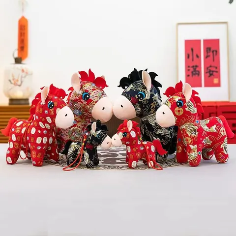 Traditional Chinese Year Of The Horse Mascot Plush Toy Guochao Printed Cloth Horse Doll New Year Gift Home Decoration