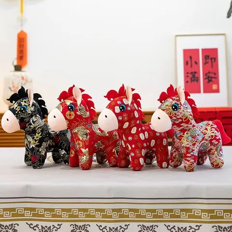 Traditional Chinese Year Of The Horse Mascot Plush Toy Guochao Printed Cloth Horse Doll New Year Gift Home Decoration