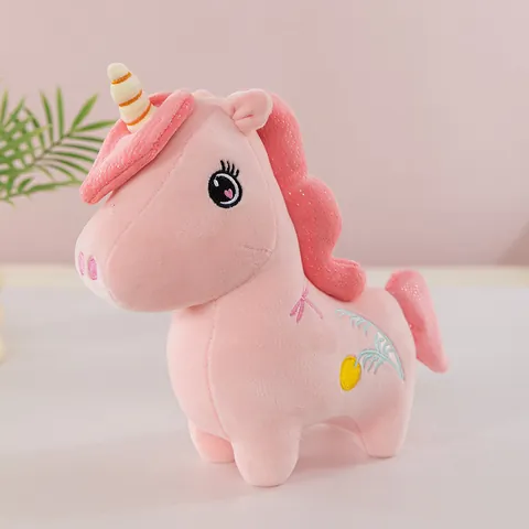 Juguete de Peluche de Unicornio de Pie Creativo Muñeca de Animal Relleno Suave Con Bordado Floral Cojín de Unicornio Lindo para Regalo Cumpleaños Niños