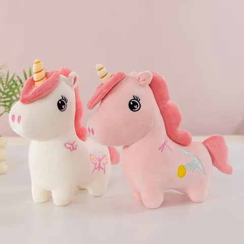 Juguete de Peluche de Unicornio de Pie Creativo Muñeca de Animal Relleno Suave Con Bordado Floral Cojín de Unicornio Lindo para Regalo Cumpleaños Niños