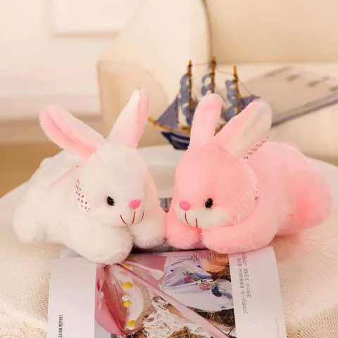 Cute Bunny Plush Toy Soft Rabbit Stuffed Animal Decorative Pillow For Kids Birthday Gift Pink White Home Decor