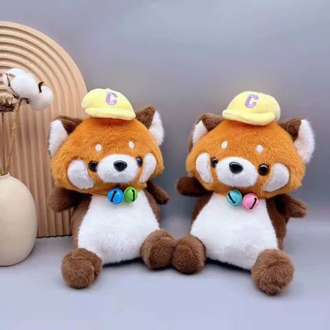 Cute Animal Plush Toy Panda Capybara Elephant Raccoon Bear Stuffed Animal Soft Doll With Bell Hat Desktop Ornament Kids Gift
