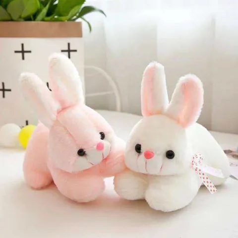 Cute Bunny Plush Toy Soft Rabbit Stuffed Animal Decorative Pillow For Kids Birthday Gift Pink White Home Decor