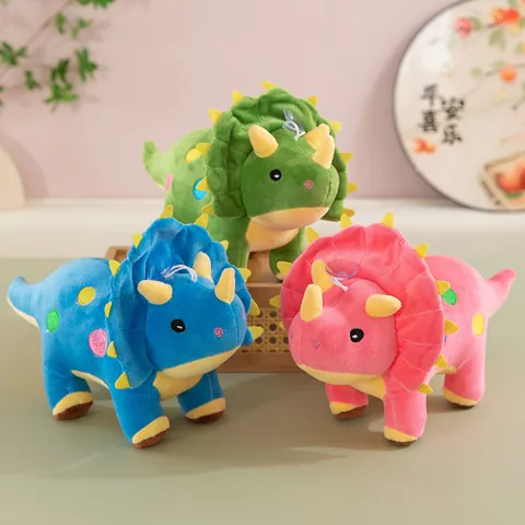 Giocattolo in Peluche Triceratopo Cartone Animato Dinosauro Imbottito Con Ventosa Decorazione Pois Colorati Cuscino Regalo Per Bambini