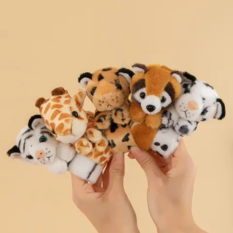 Soft Plush Animal Slap Bracelet Cute 3D Tiger Panda Slap Ring Slap Band For Kids Party Favors Zoo Gift Wristband Accessory