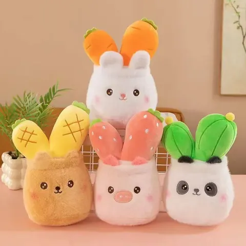 Creative Animal Plant Plush Toy Panda Cactus Pig Strawberry Rabbit Carrot Bear Pineapple Stuffed Soft Doll Gift For Kids