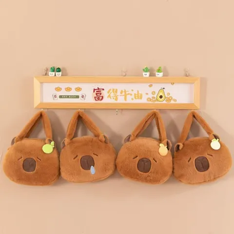 Cute Capybara Plush Handbag Soft Long Plush Animal Shape Tote Bag Cartoon Decorative Storage Bag For Kids Girls Gift