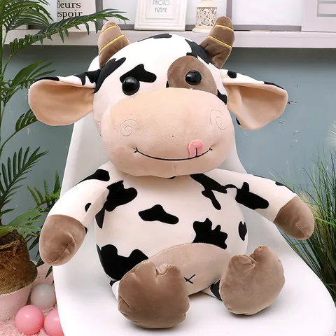 Cartoon Cow Plush Toy Soft Stuffed Animal Doll Black White Spotted Cow Gift For Kids Adults Home Office Decor