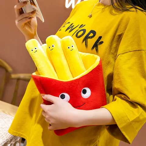 Juguete de Peluche de Papas Fritas de Simulación Cojín de Peluche Corto Suave Cojín de Comida Creativa para Decoración del Hogar Regalo para Niños