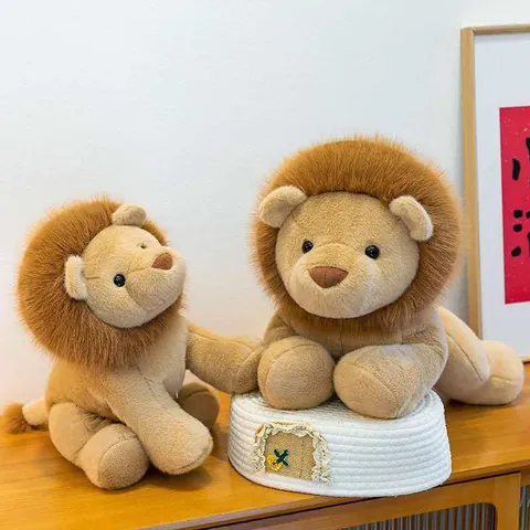 León de Peluche Esponjoso Lindo Animal de Peluche Suave Muñeca de León del Zoo Regalo de Cumpleaños Niños Decoración del Hogar Marrón Claro