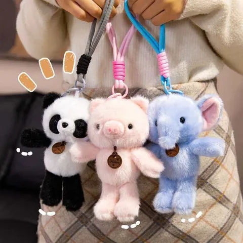 Cute Animal Plush Keychain Panda Elephant Sloth Rabbit Capybara Pig Hanging Leg Plushie Pendant For Backpack Decoration Gift