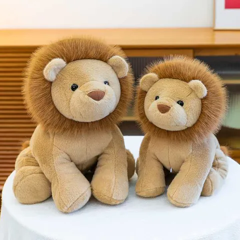 León de Peluche Esponjoso Lindo Animal de Peluche Suave Muñeca de León del Zoo Regalo de Cumpleaños Niños Decoración del Hogar Marrón Claro
