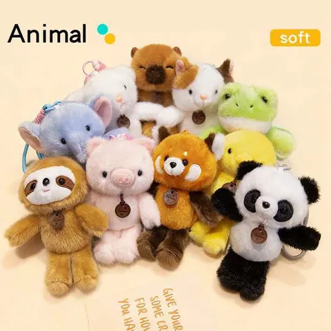 Cute Animal Plush Keychain Panda Elephant Sloth Rabbit Capybara Pig Hanging Leg Plushie Pendant For Backpack Decoration Gift