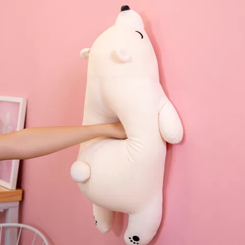 Cute Polar Bear Plush Toy Soft Stuffed Animal Sleeping Polar Bear Pillow With Striped Shirt Birthday Gift For Kids Women