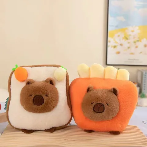 Cute Capybara Plush Toy Bread Toast Burger Shaped Stuffed Animal Doll Soft Plushie For Kids Birthday Gift Home Decor