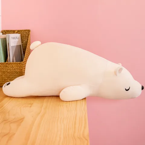 Cute Polar Bear Plush Toy Soft Stuffed Animal Sleeping Polar Bear Pillow With Striped Shirt Birthday Gift For Kids Women