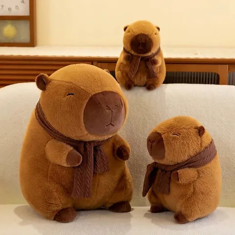 Cute Capybara Plush Toy Soft Stuffed Animal Doll With Scarf Animal Pillow Healing Style Plushie New Year Gift Kids Adults
